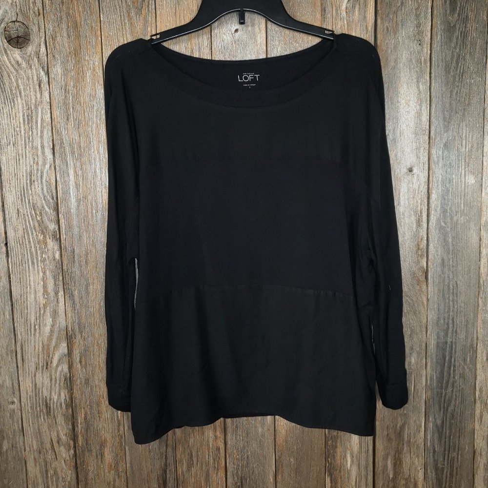 Loft S Women's Black‎ Mixed Media Boatneck Pullover Top Blouse Oversized